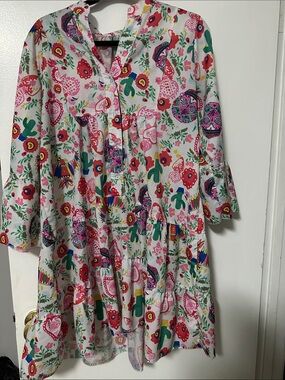 Source Unknown White Floral & Multicolor Tiered Mini Dress
